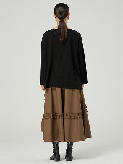 Casual Ruffled Loose Solid Color Skirts