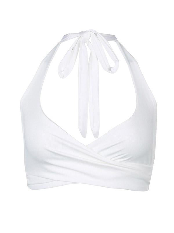 Sexy Solid Wrap Halterneck Vest Top