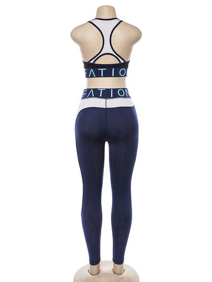 Color-block Printed Split-joint Skinny Leg Yoga Suit