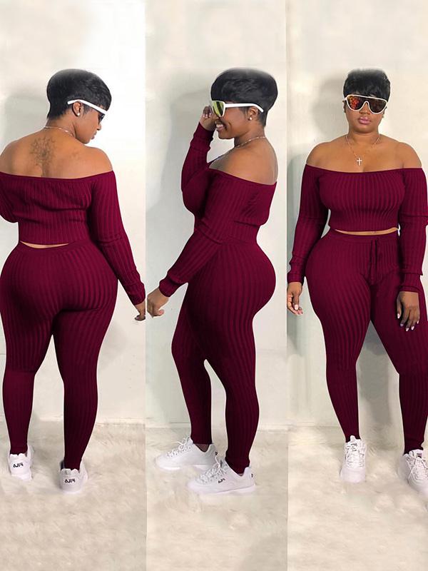 Off-The Shoulder Solid Yoga Suits