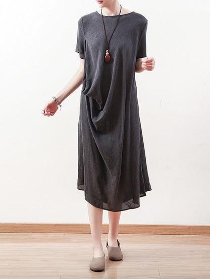 Summer Asymmetric Round-neck Dress