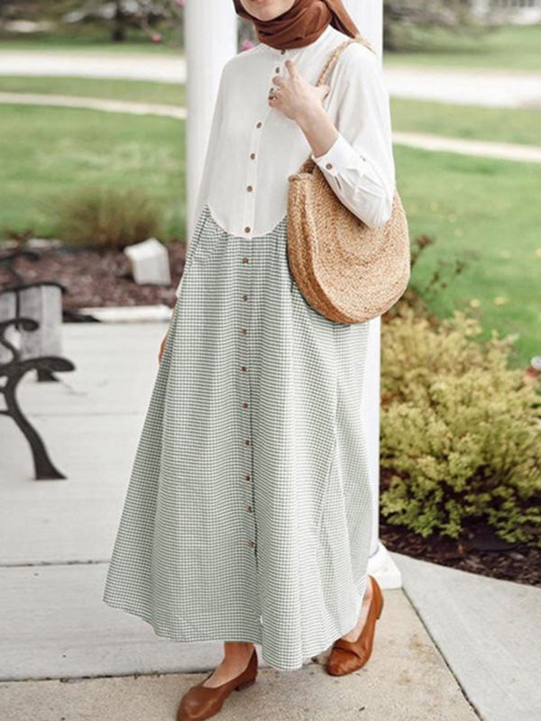 Urban Split-Joint Plaid Long Sleeves Shirt Dress