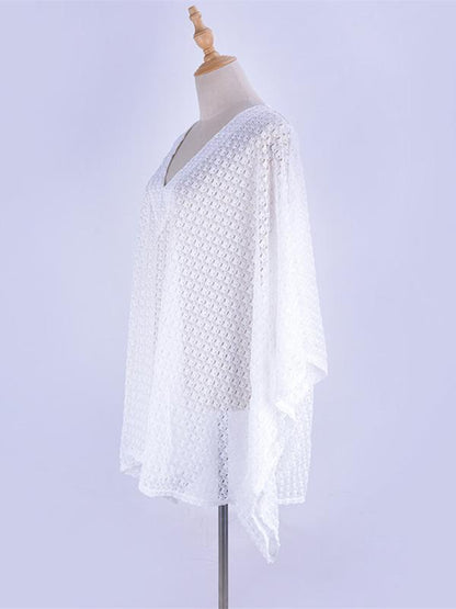 Lace Hollow Batwing Sleeves Kaftan Cover-up
