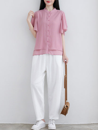 Original 14 Colors Falbala Lapel Blouse Tops