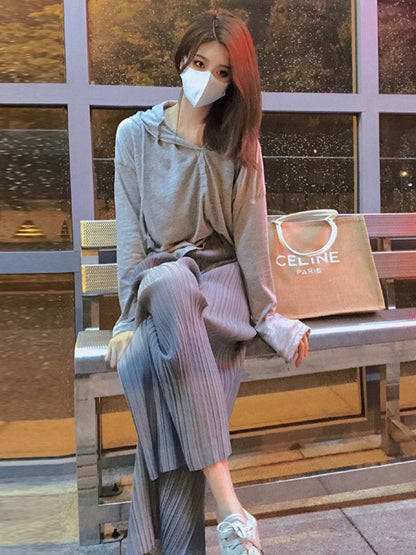 Simple Solid Color Empire Waisted Column Loose Ninth Wide-Leg Pants