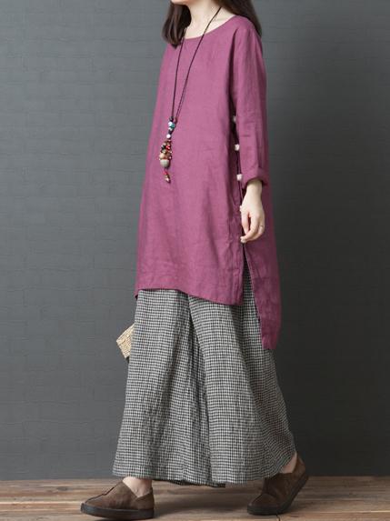 Solid Split-joint Round-neck Short Shirt Dress