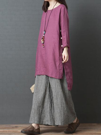 Solid Split-joint Round-neck Short Shirt Dress