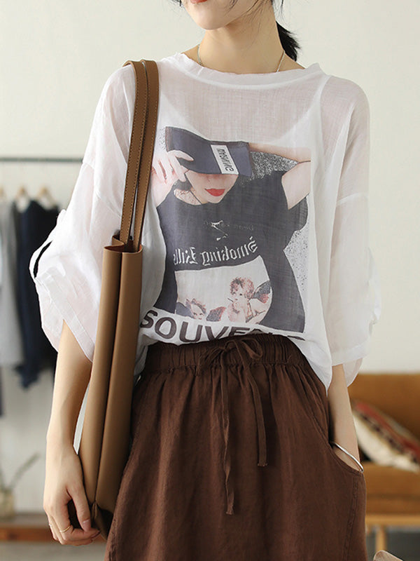 Casual Cartoon Printed Thin Half Sleeve T-Shirts Tops