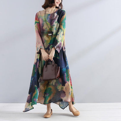 Charming Women Casual Loose Floral Long Sleeve Dress