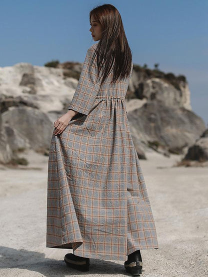 Artistic Retro Solid Irregularity Neck Dress