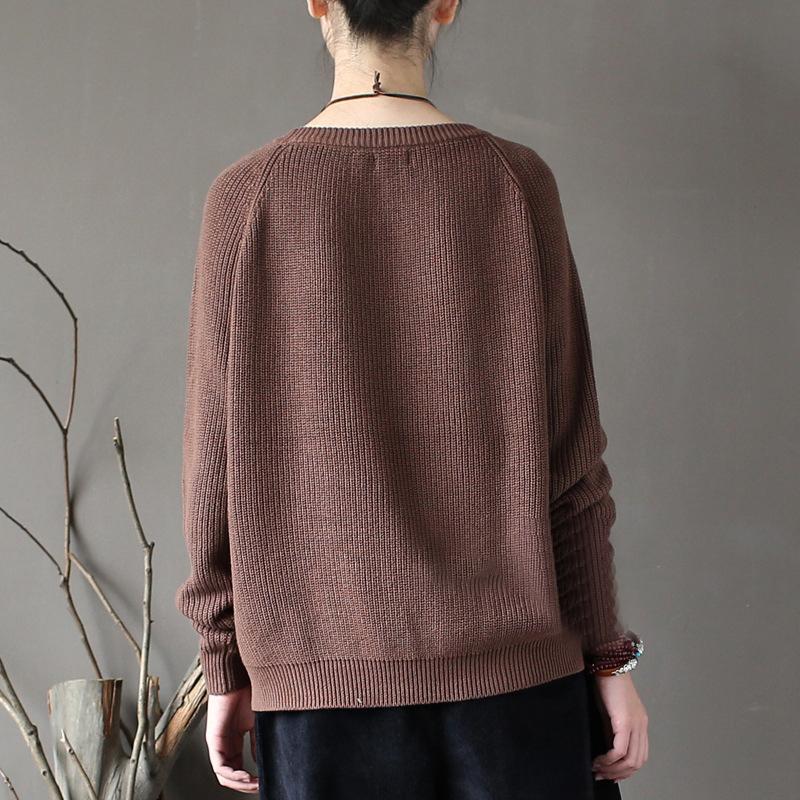 Autumn Basic Cotton Solid Loose Short Women Sweater