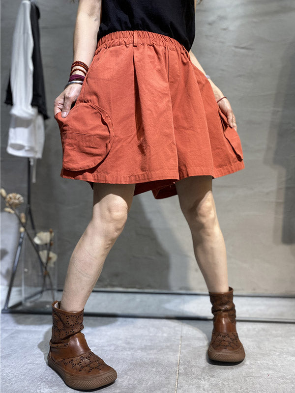 Casual With Pocket Solid Color Wide Leg Shorts
