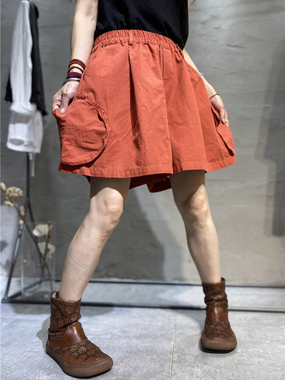 Casual With Pocket Solid Color Wide Leg Shorts