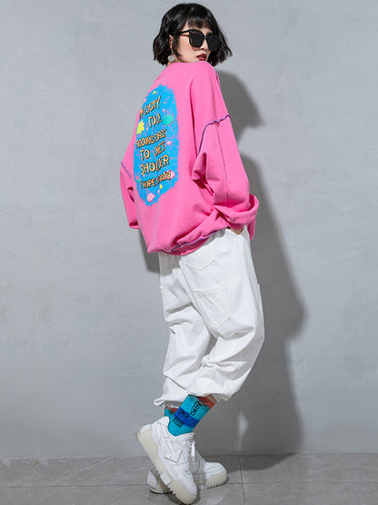 Casual Contrast Color Printed Long Sleeves Sweatshirt Top