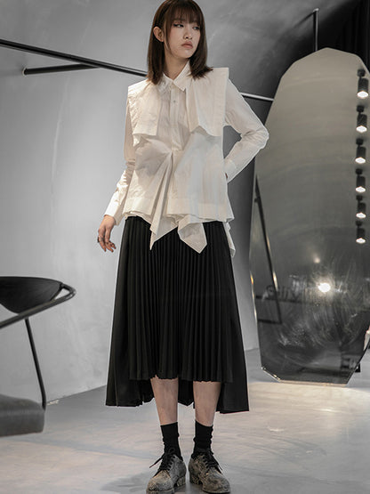 Stylish Solid Color Irregular Empire Waisted Pleated Skirts