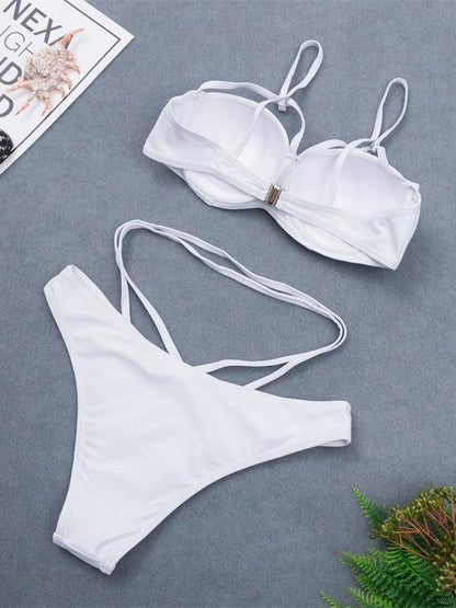 White Lace-Up Bikini Swimsuit