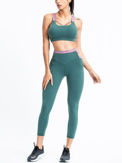 Sexy Sleeveless Contrast Color Yoga Suits