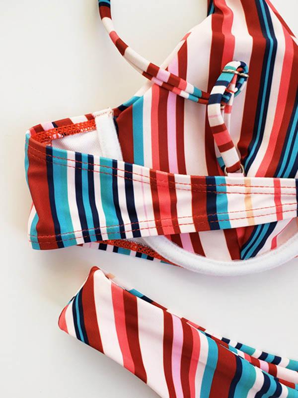 Striped-Print Underwired Split Bikini Swimsuit