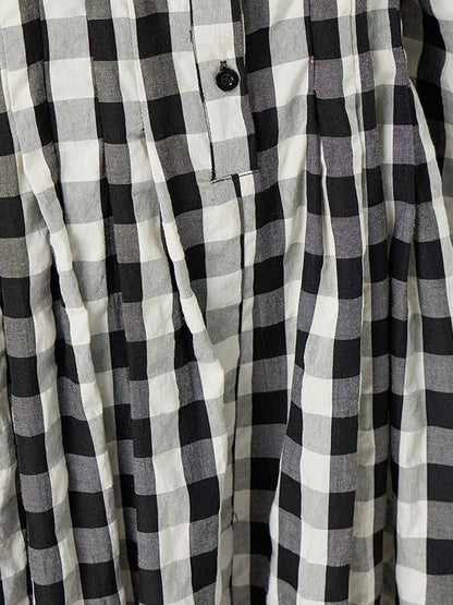 Casual Loose Long Sleeve Plaid Jumpsuits Bottoms