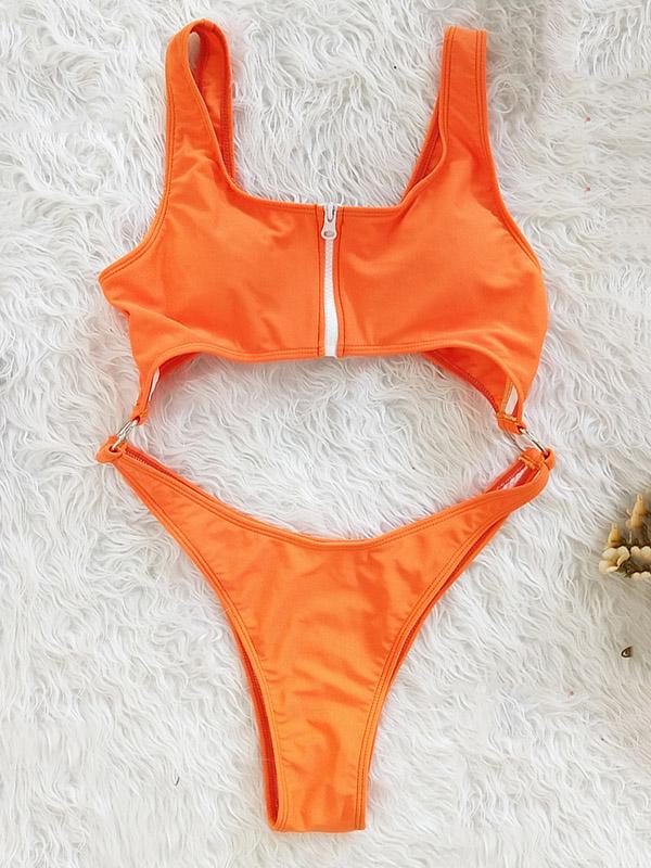 Sexy Hollow Zipper Backless One-Piece Swimwear
