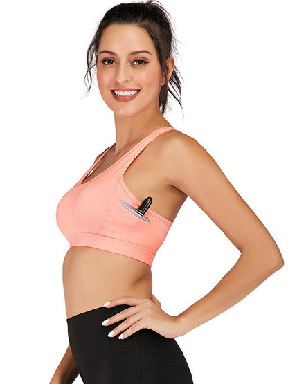 Solid Pocket Side Cut Out Yoga Sports Bra