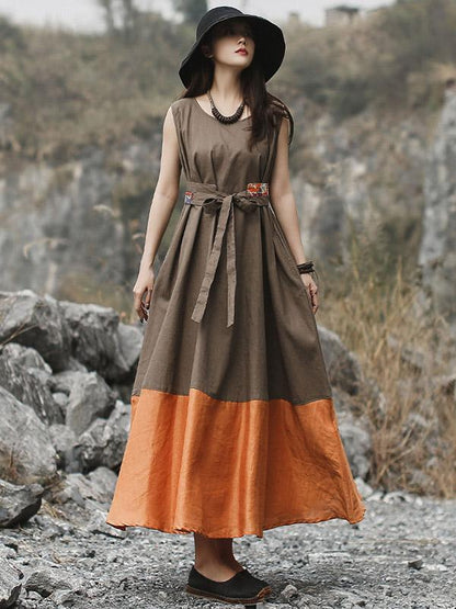 Literary Split-joint Long Dress