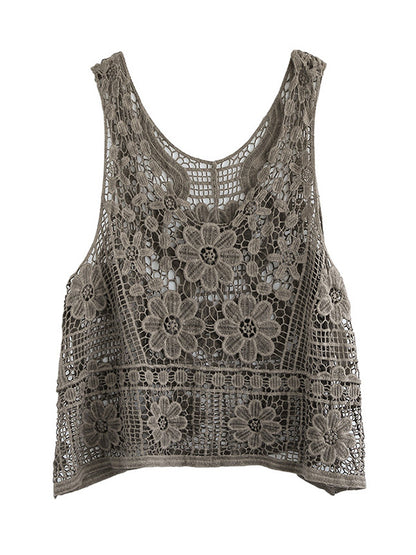 Stylish Solid Color Embroidered V-Neck Vest Tops