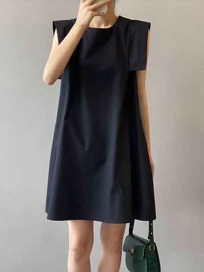 Casual Split-Joint Solid Color Round-Neck Sleeveless Mini Dress