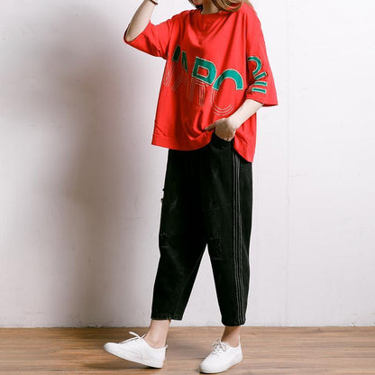 Embroidered And Half-Applique Letters T-Shirt