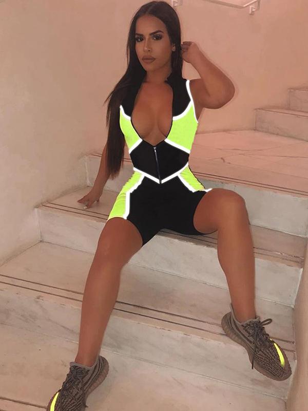 Reflective Split-joint Zipper Sports Rompers