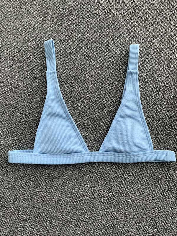 Solid Color Triangle Split Bikini Swimsuit