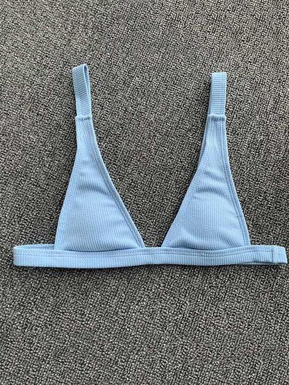 Solid Color Triangle Split Bikini Swimsuit