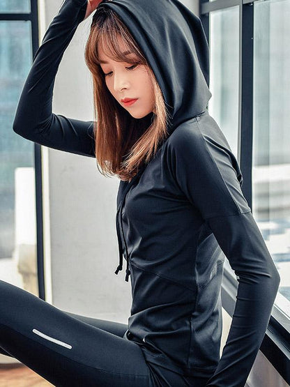 Solid Quick Dry Zipper Hooded Sports Hoodies&Sweatshirt