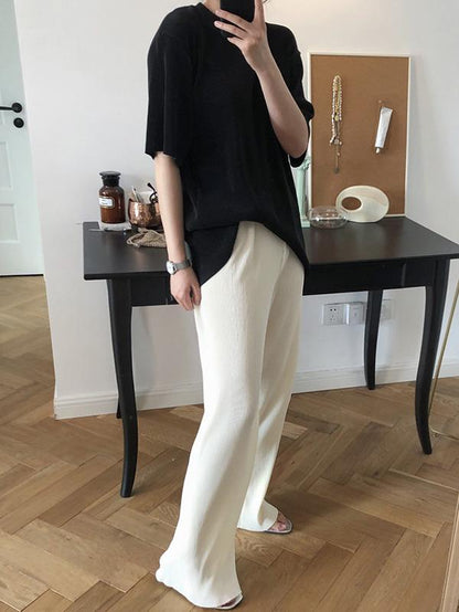 Ruffled Elastic Loose Solid T-Shirt