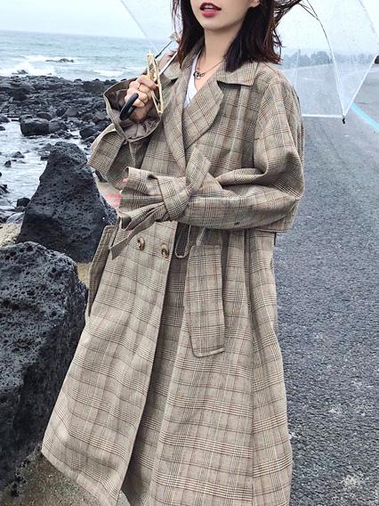 Loose Plaid Retro Lace Coat