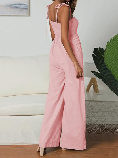 Solid Color Spaghetti-neck Jumpsuits