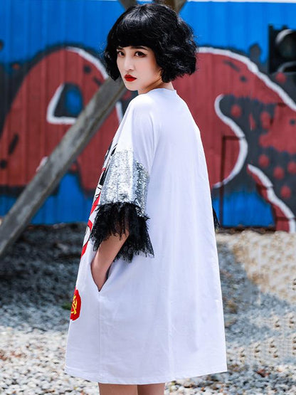 Leisure Cartoon Print Split-Joint Shirt Dress