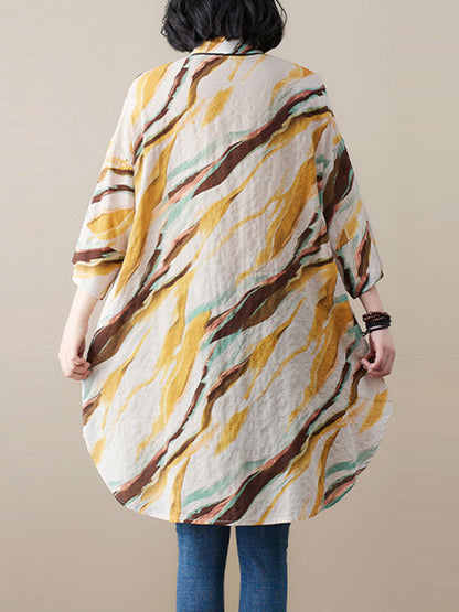 Artistic Retro Contrast Color Printed Split-Joint Blouse