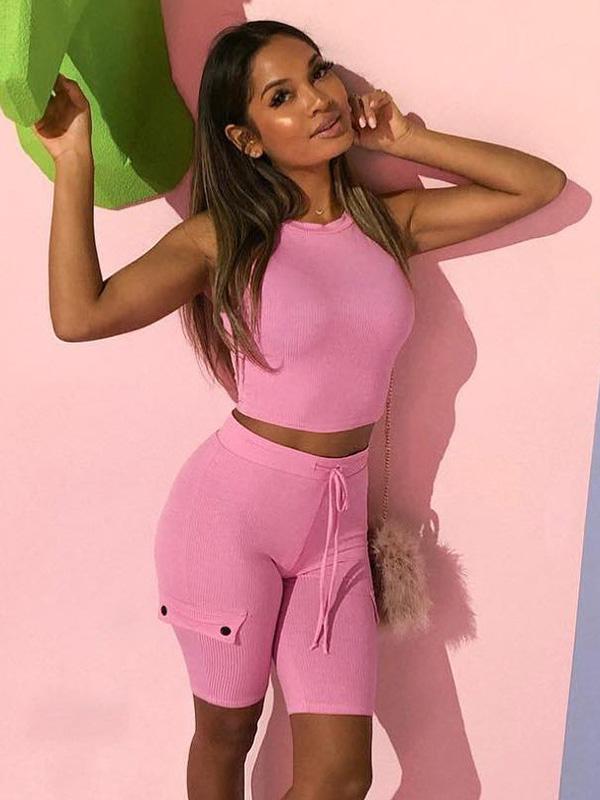 Solid Tanks &Short Leggings Yoga Suits