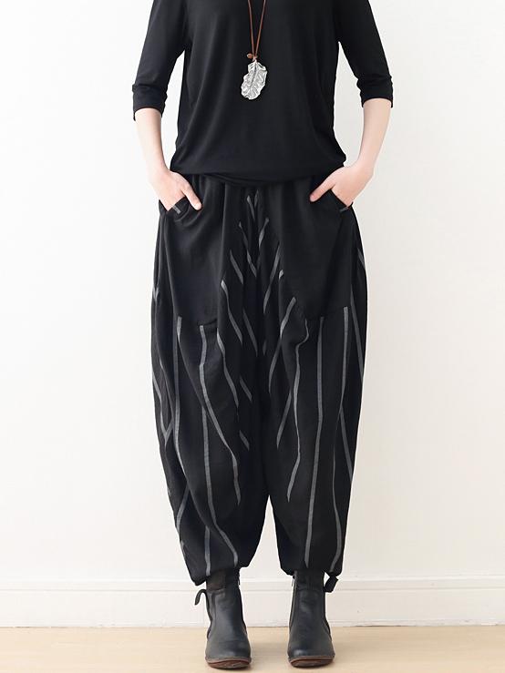 Loose Black Striped Split-joint Casual Pants