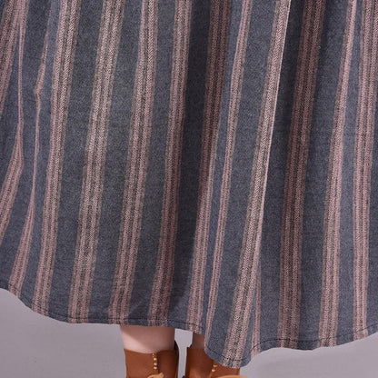 Buykud Retro Striped Folded Comfortable Loose Dress