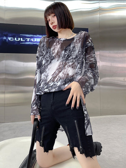 Hip-Hop Stylish Black Irregular Clipping Fringed Zipper Wrap Denim Shorts