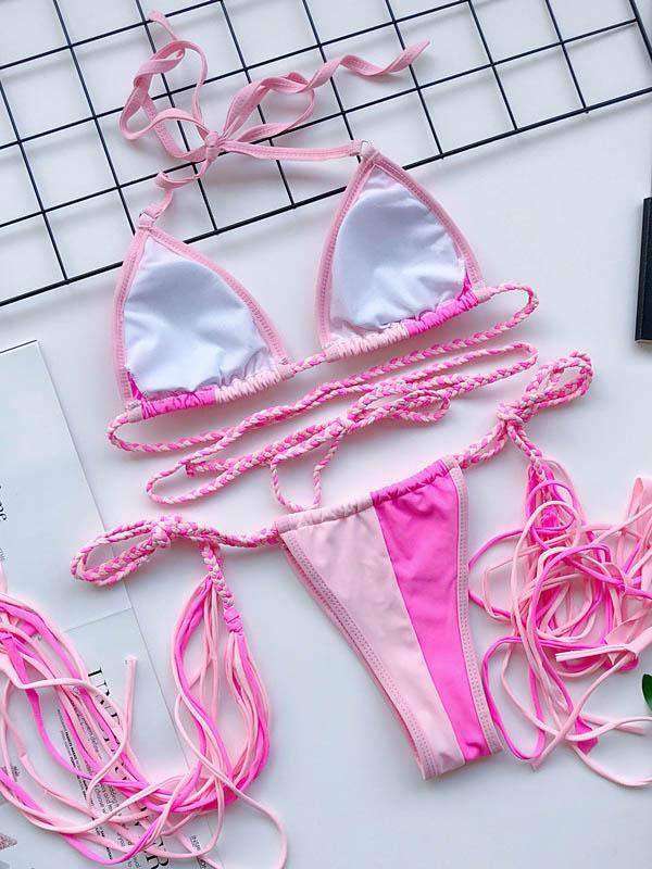 Triangles Braiding Bandage Split-Joint Bikini Swimsuit