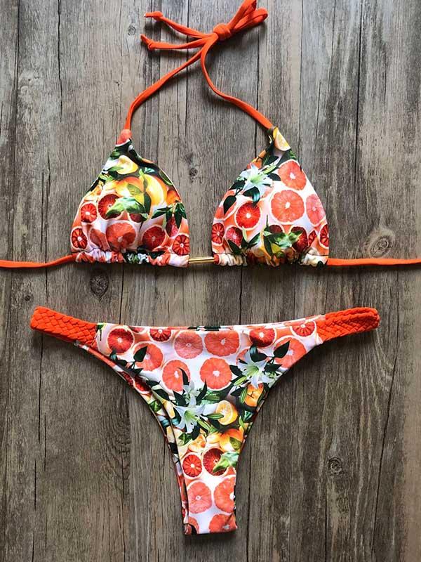 Printed Triangles Triangles Split Bikini Swimsuit