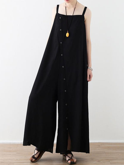 Thin Black Sleeveless Split-joint Wide Leg Jumpsuits