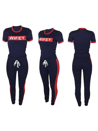 Casual Printed Split-joint Skinny Leg Sports Suit