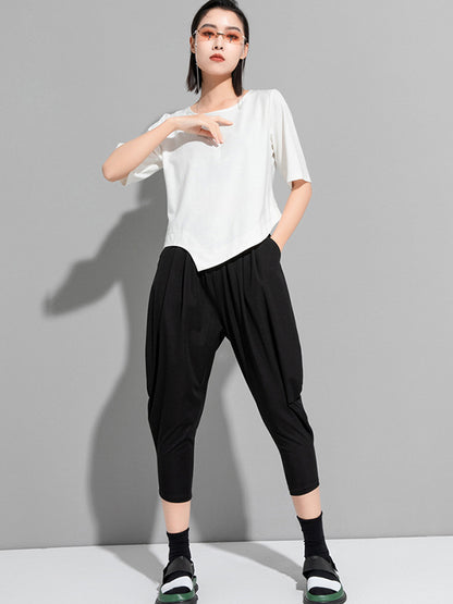 Stylish Asymmetric Irregular Clipping Round-Neck T-Shirt