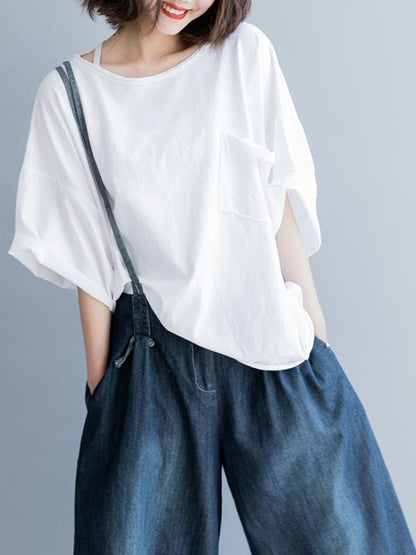 Loose Batwing Pure Color T-shirt