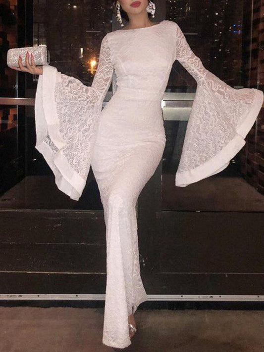 White Flare Sleeve Simple Maxi Dress