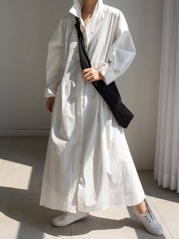 Urban White Lapel Long Shirt Dress